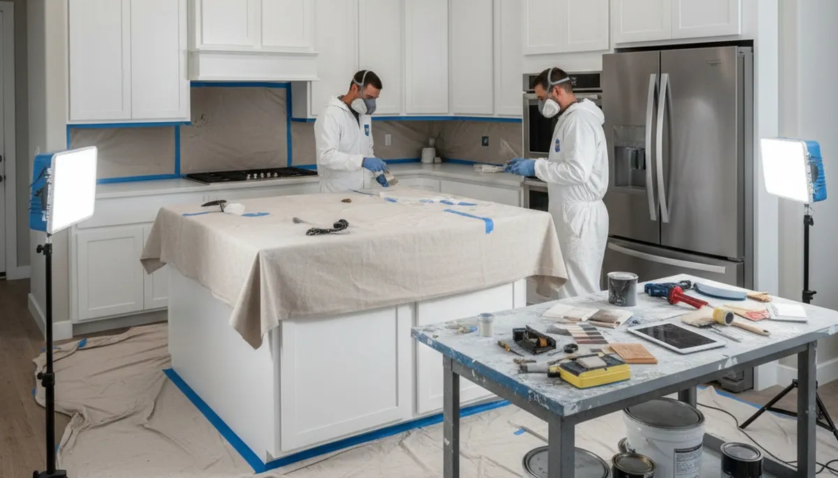 Professional cabinet painting in Modesto CA kitchen by expert house painters for lasting finish