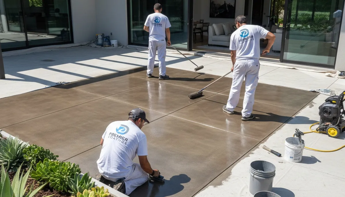 Professional concrete floor staining by house painters in Modesto, CA for durable, colorful finishes