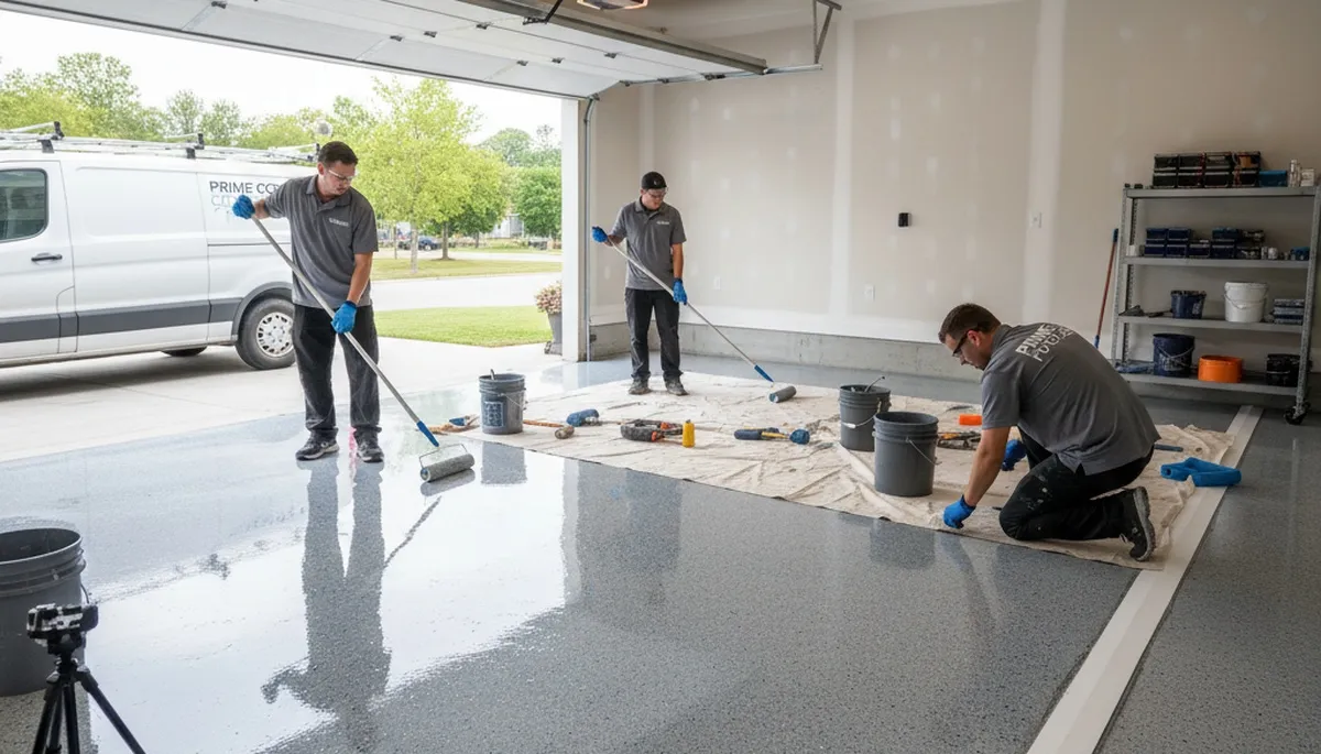 Epoxy garage floor coating in Modesto CA applied by professional painting contractors