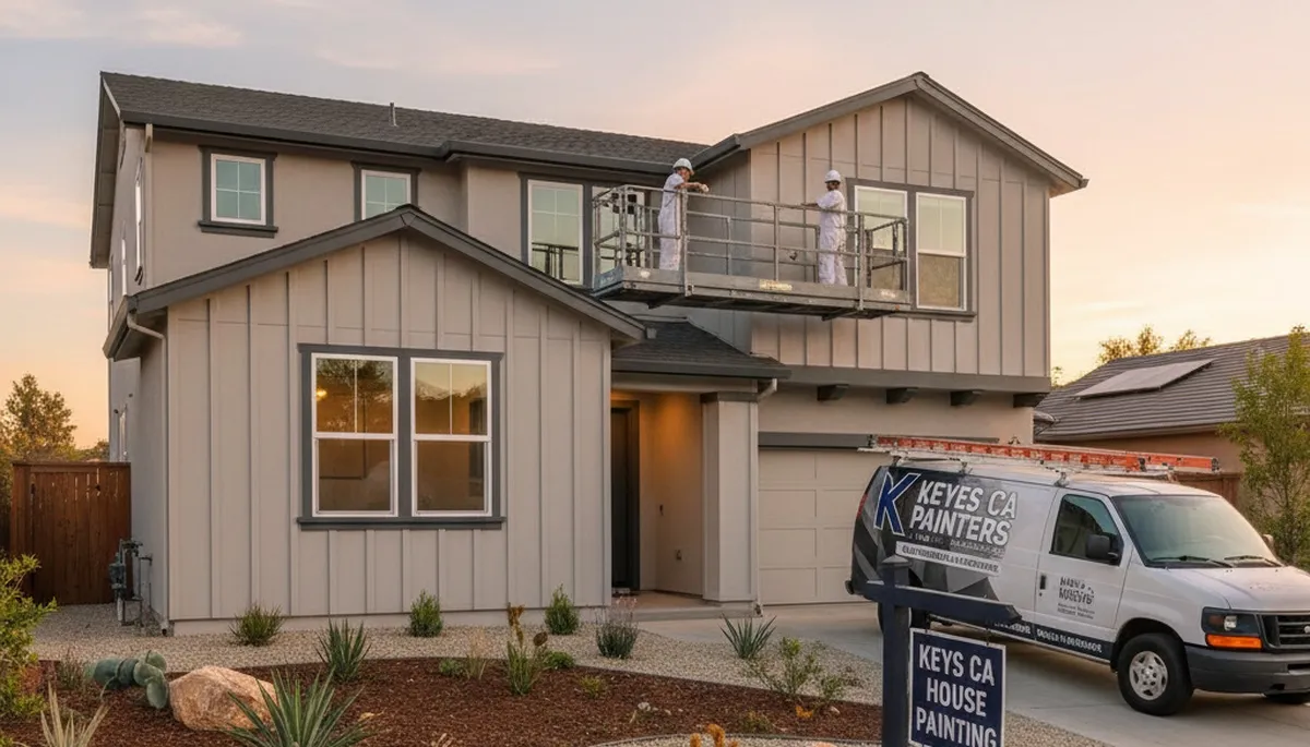 Professional house painters working on residential exterior in Modesto, CA