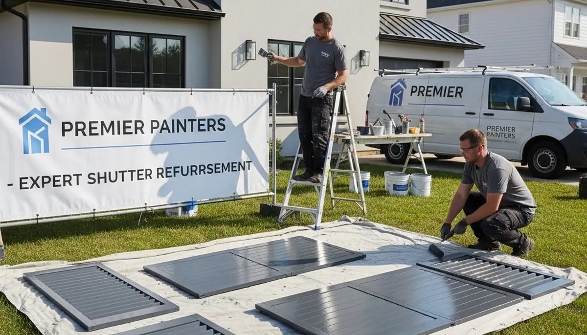 Professional shutter painting on Modesto, CA home exterior by expert house painters