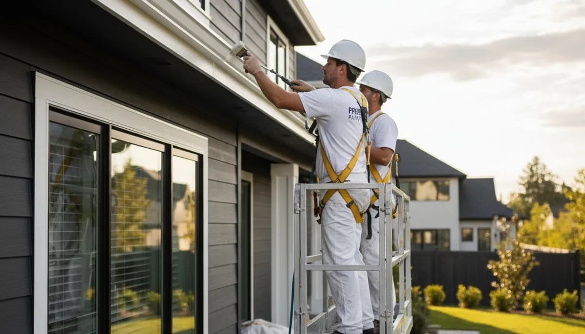 Professional trim and fascia painting on a Modesto, CA home by expert house painters