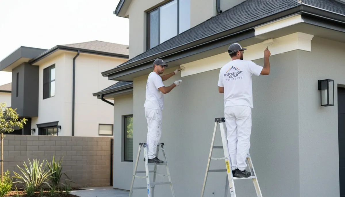 Professional trim and fascia painting on a Modesto, CA home by expert house painters